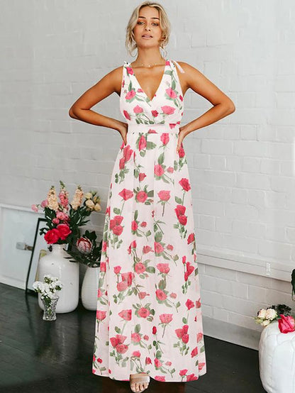 Floral Halterneck V-neck Bohemia Maxi Dress