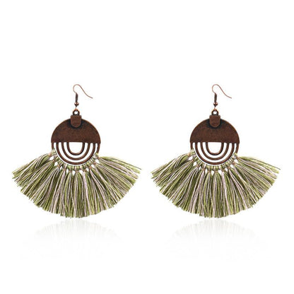 8 color bohemian Personality fan-shaped tassel earrings