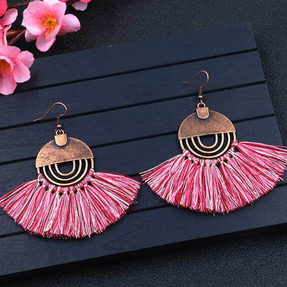 8 color bohemian Personality fan-shaped tassel earrings