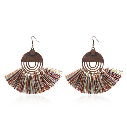 8 color bohemian Personality fan-shaped tassel earrings