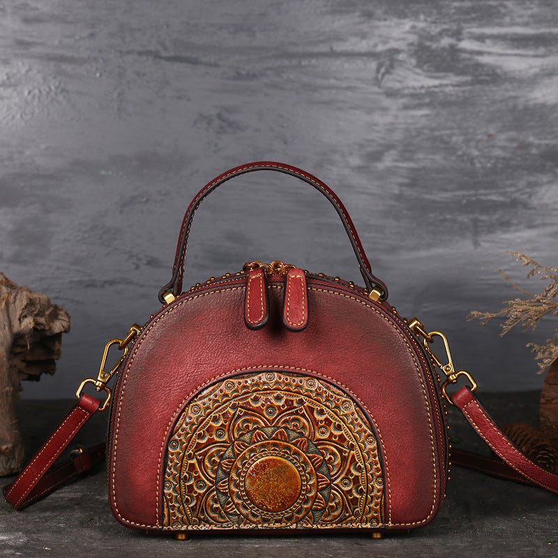 WOMEN GENUINE LEATHER VINTAGE TOTEM DESIGNER HANDBAG SHOULDER BAG