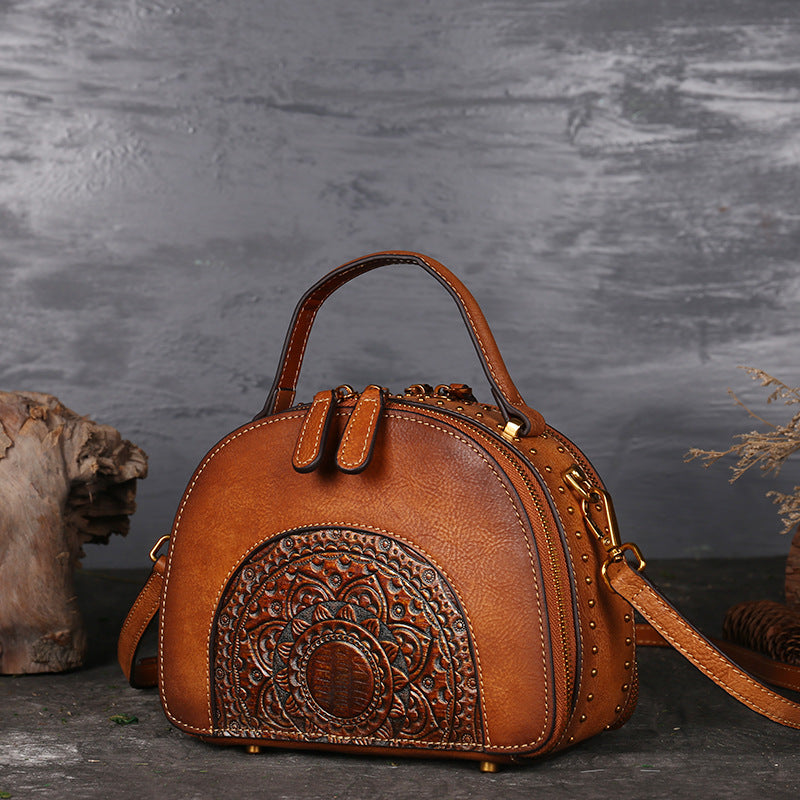 WOMEN GENUINE LEATHER VINTAGE TOTEM DESIGNER HANDBAG SHOULDER BAG