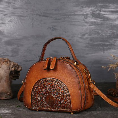 WOMEN GENUINE LEATHER VINTAGE TOTEM DESIGNER HANDBAG SHOULDER BAG