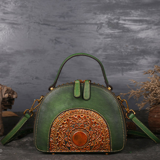 WOMEN GENUINE LEATHER VINTAGE TOTEM DESIGNER HANDBAG SHOULDER BAG