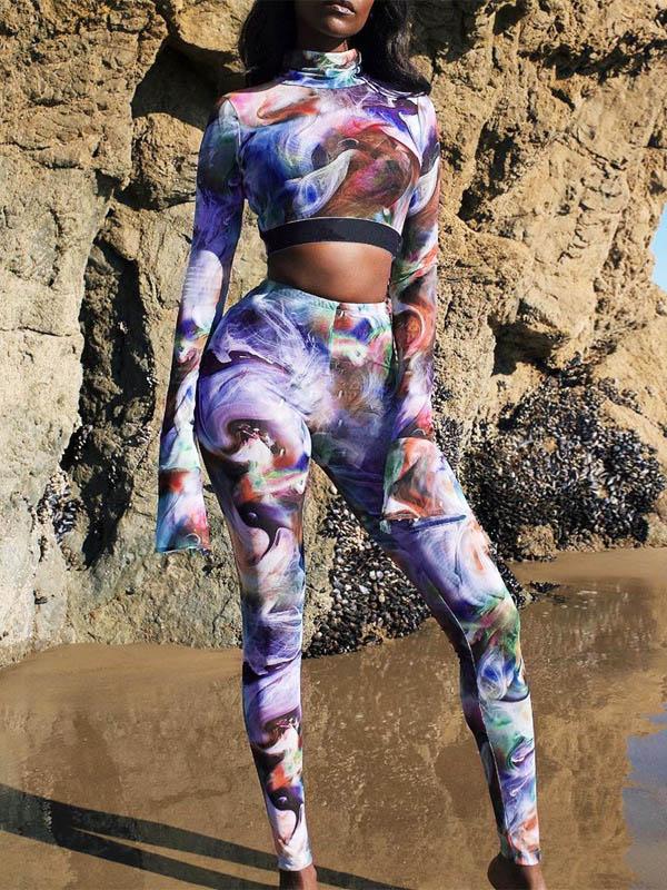 Sexy Printed Long Sleeves Yoga Suits