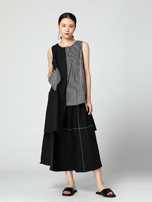 Original Asymmetric Designed Striped Blouse in Loosen Style