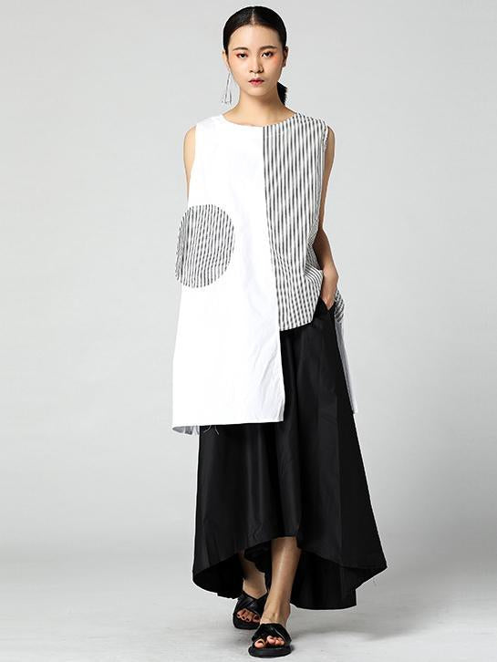 Original Asymmetric Designed Striped Blouse in Loosen Style