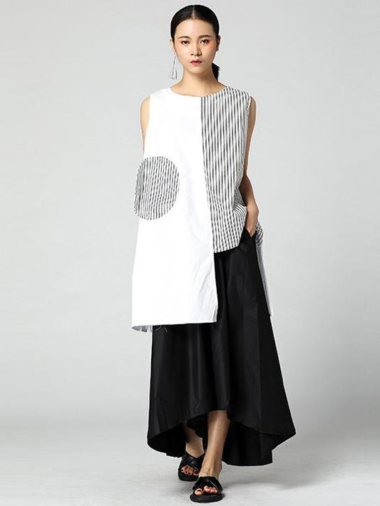 Original Asymmetric Designed Striped Blouse in Loosen Style