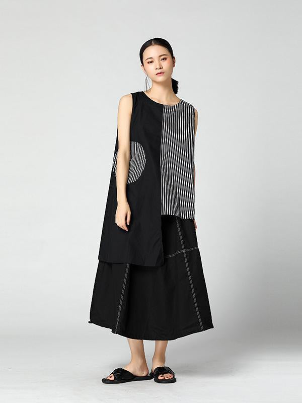 Original Asymmetric Designed Striped Blouse in Loosen Style