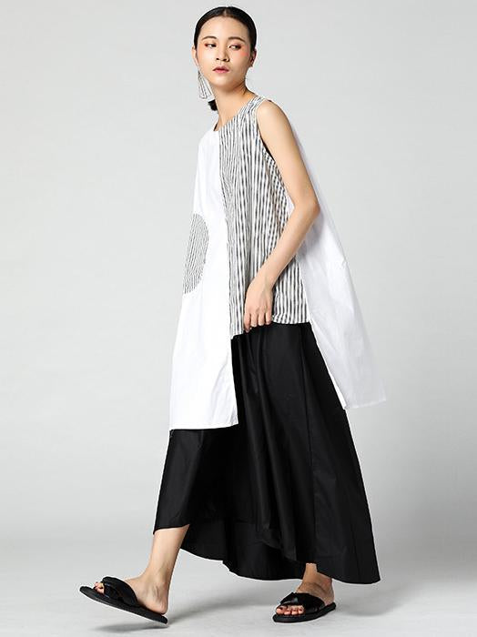 Original Asymmetric Designed Striped Blouse in Loosen Style