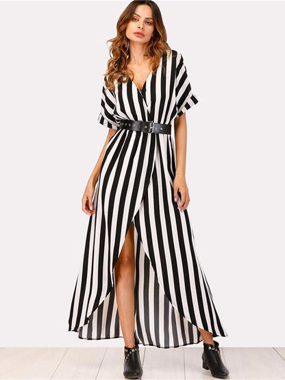 Fashion Striped Shirt Maxi Dress