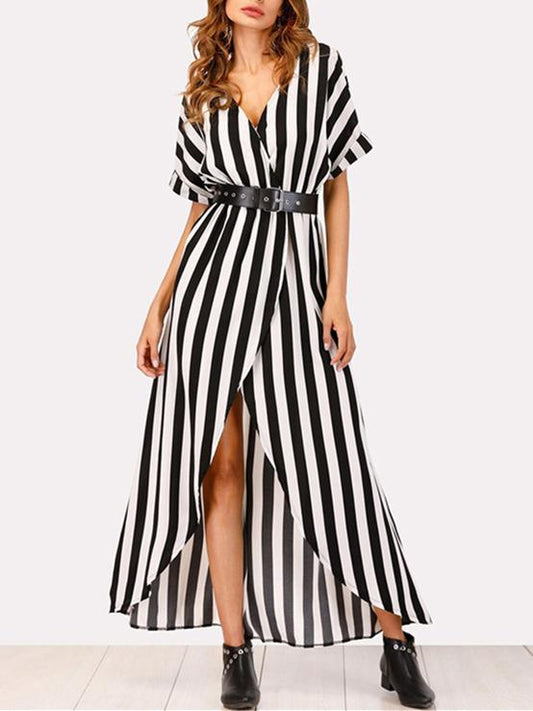 Fashion Striped Shirt Maxi Dress