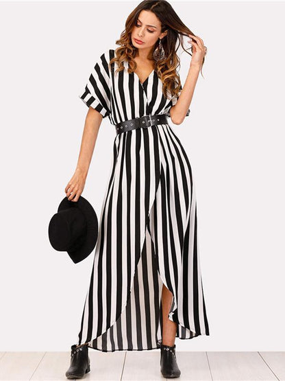 Fashion Striped Shirt Maxi Dress