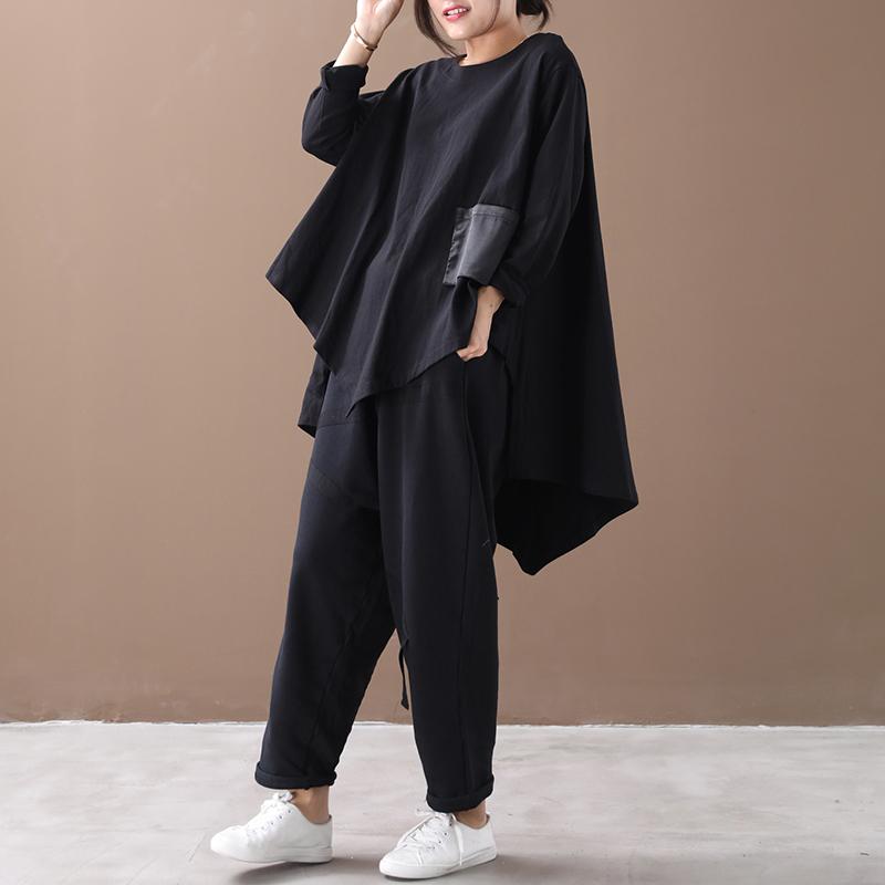 Buykud Patchwork Pocket Irregular Hem Casual Blouse