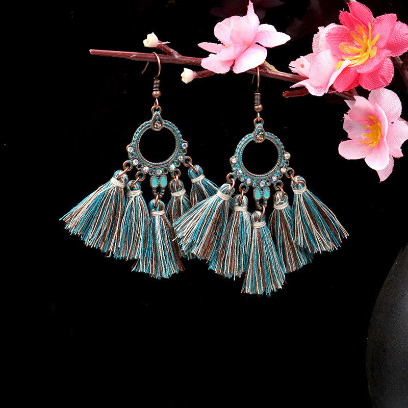Long tassel earrings circle alloy diamond earrings