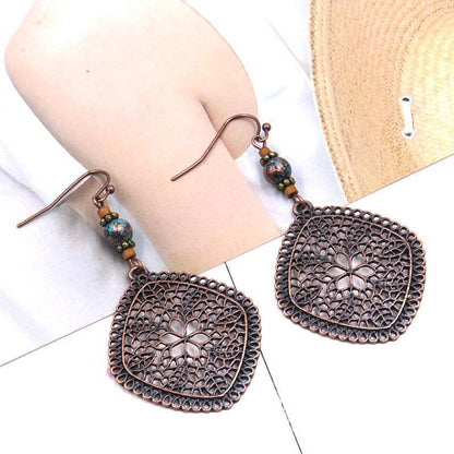 Diamond shaped pine stone vintage ethnic earrings