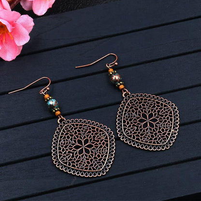 Diamond shaped pine stone vintage ethnic earrings