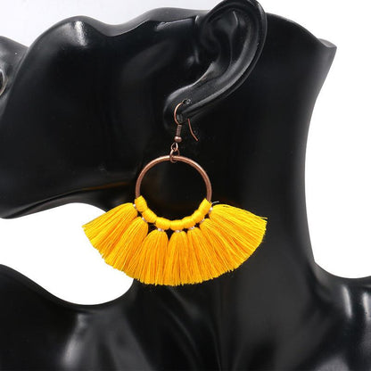 creative handmade fan-shaped tassel Bohemian earrings