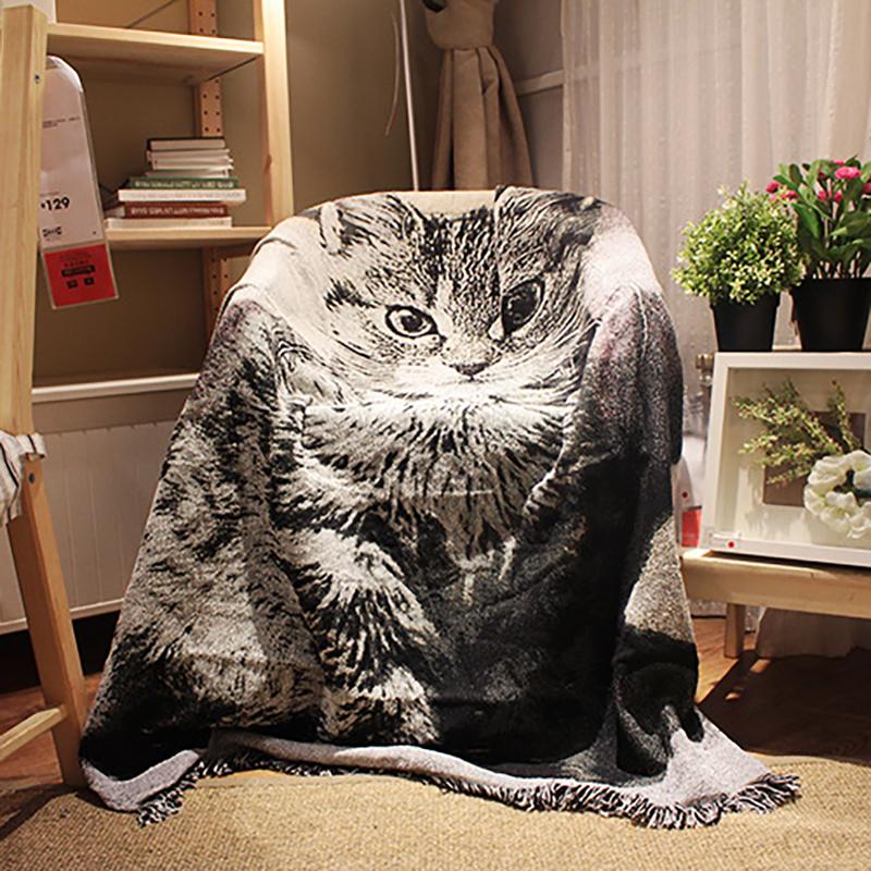 Cartoon Print Tassel Sofa Cover Soft Blanket