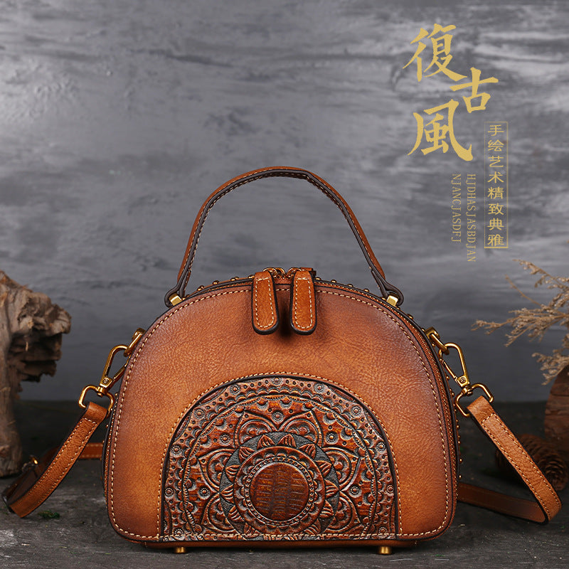 WOMEN GENUINE LEATHER VINTAGE TOTEM DESIGNER HANDBAG SHOULDER BAG