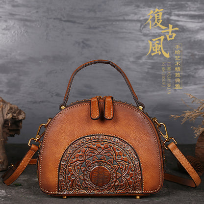 WOMEN GENUINE LEATHER VINTAGE TOTEM DESIGNER HANDBAG SHOULDER BAG