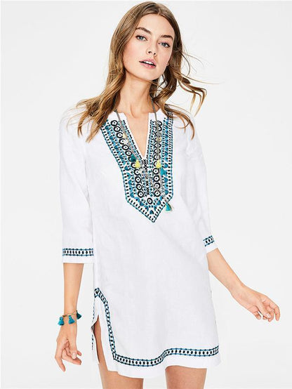 V-neck Half Sleeves Beach Loose Cover-Ups