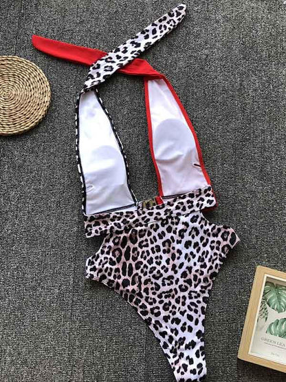 Backless Contrast Buckle One Piece Swimsuit