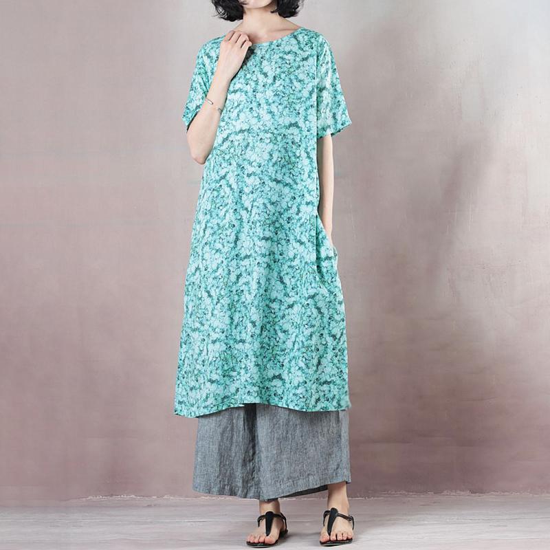 Casual Round Neck Green Short Sleeve Loose Dress