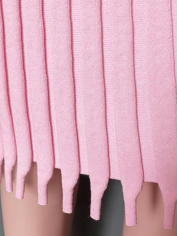 Solid Long-Sleeves Midi Dress