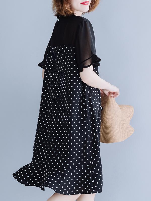 Chiffon Oversize Mermaid Polka-Dot Falbala Dress
