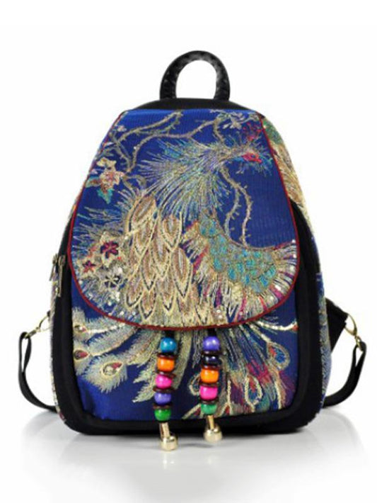 Peacock Embroidered Canvas Women's Backpack