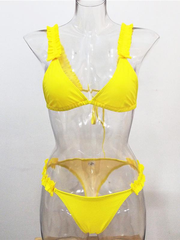 Sexy Falbala Plain Bikini