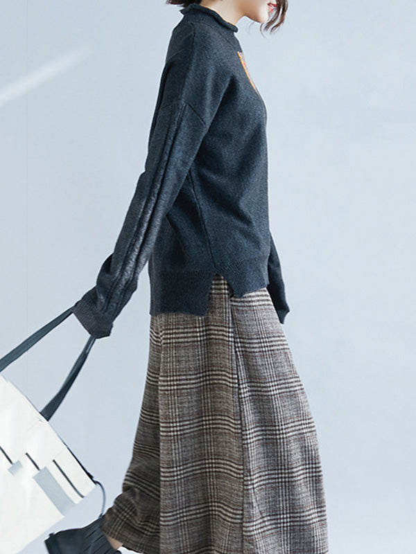 Casual Split-Side High-Neck Long Sleeves Sweater Tops