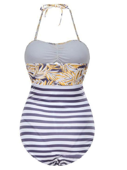 Spaghetti-Neck Striped &Printing One-Piece Maternity Swimwear