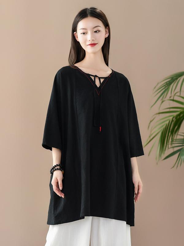 Simple Solid V-Neck T-Shirts Tops