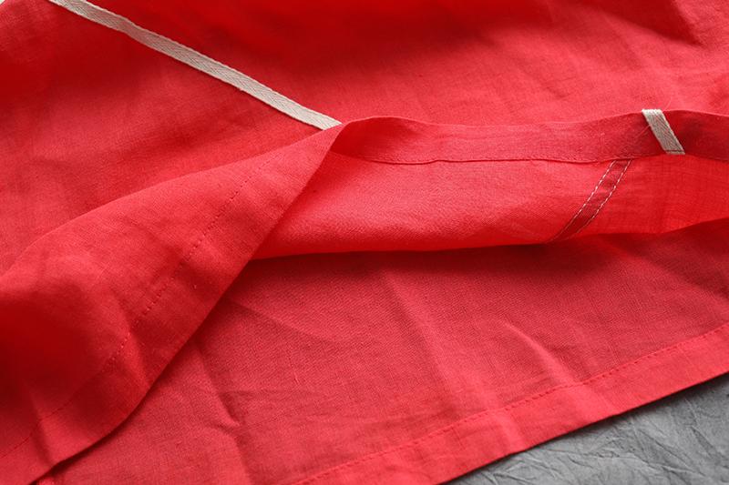 Summer Short Sleeve Pockets Red Casual Cotton Dress