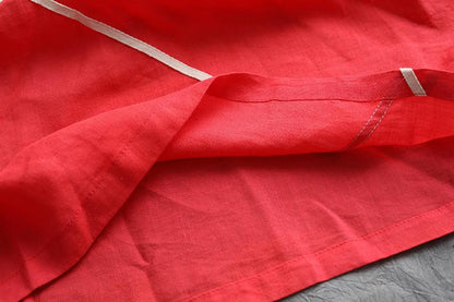 Summer Short Sleeve Pockets Red Casual Cotton Dress