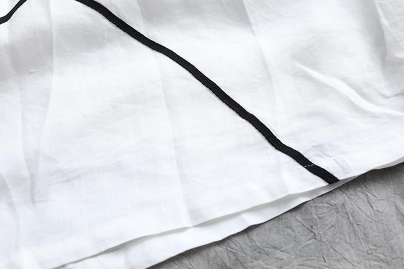 Summer Short Sleeve Pockets White Pockets Casual Cotton Dress