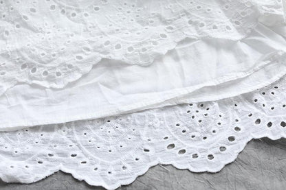 Summer Short Sleeve Lacing Pleated White Casual Dress