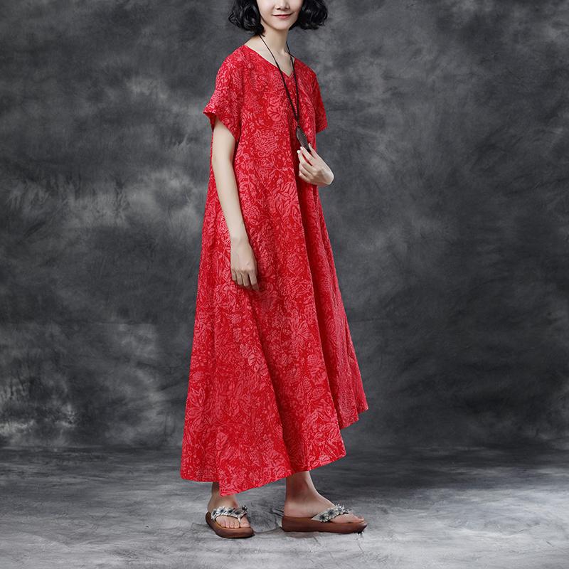 Summer Casual High-low Hem Short Sleeve Red Dress
