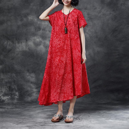Summer Casual High-low Hem Short Sleeve Red Dress