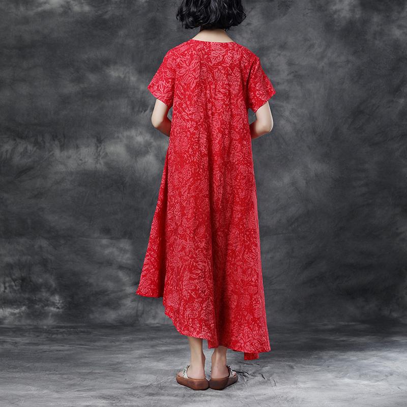 Summer Casual High-low Hem Short Sleeve Red Dress