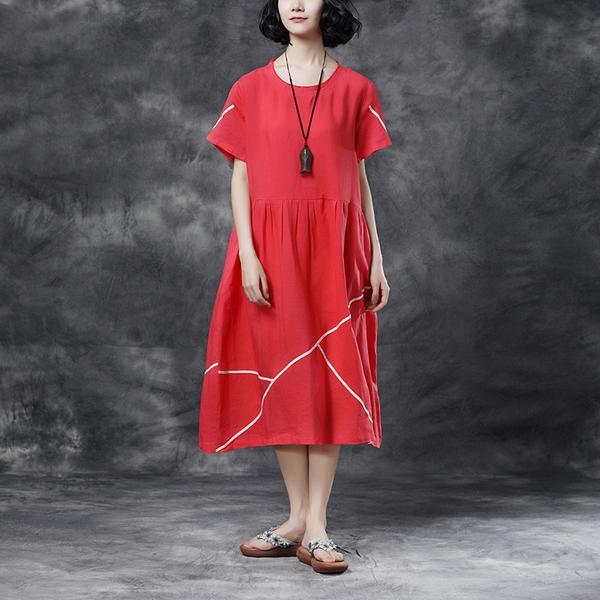 Summer Short Sleeve Pockets White Pockets Casual Cotton Dress