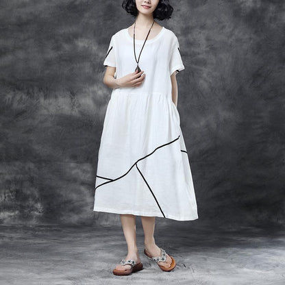 Summer Short Sleeve Pockets White Pockets Casual Cotton Dress