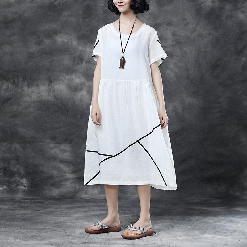 Summer Short Sleeve Pockets White Pockets Casual Cotton Dress