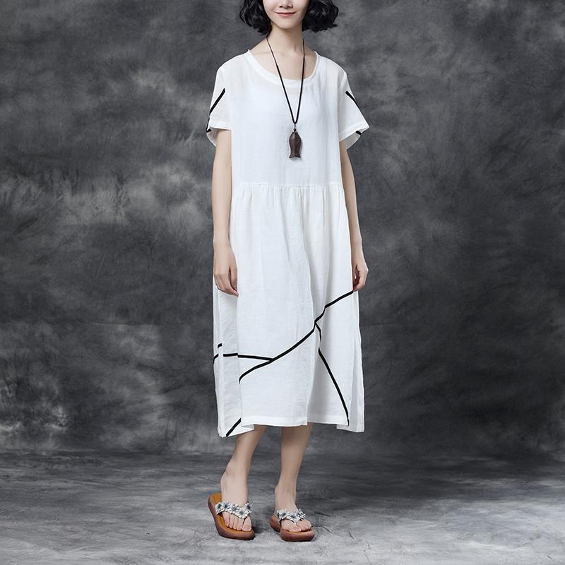Summer Short Sleeve Pockets White Pockets Casual Cotton Dress