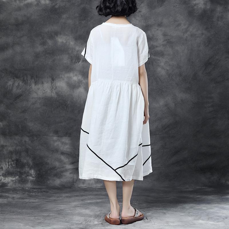 Summer Short Sleeve Pockets White Pockets Casual Cotton Dress