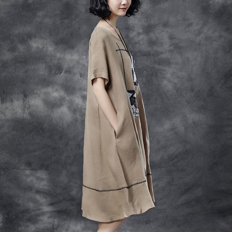 Summer Short Sleeve Pockets Casual Khaki Dress