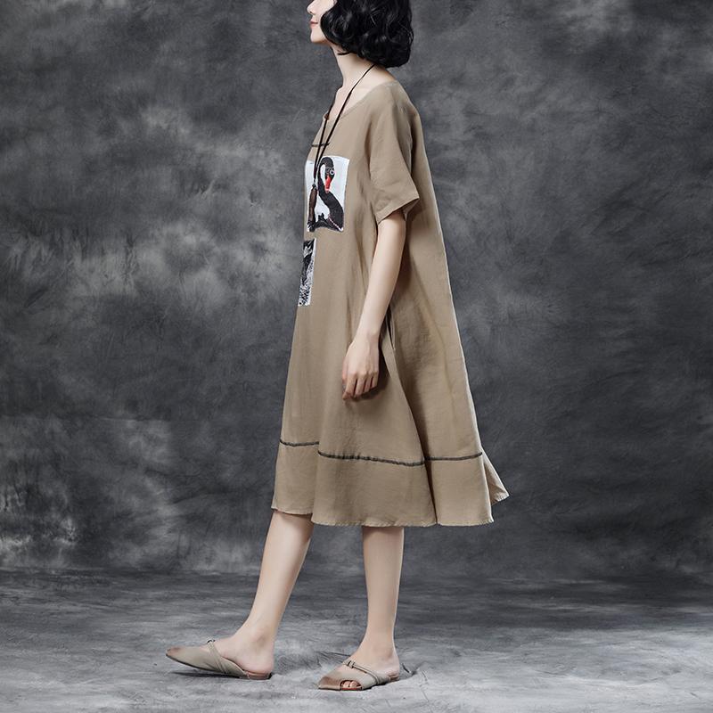 Summer Short Sleeve Pockets Casual Khaki Dress