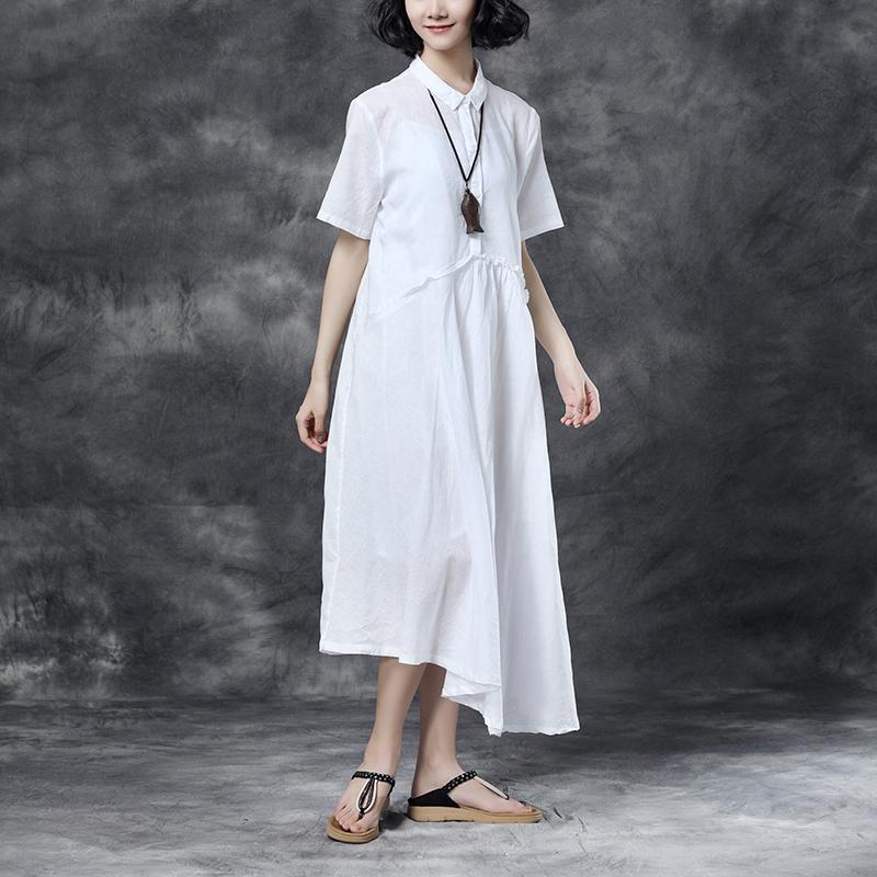 Summer Short Sleeve Polo Neck White Casual Dress